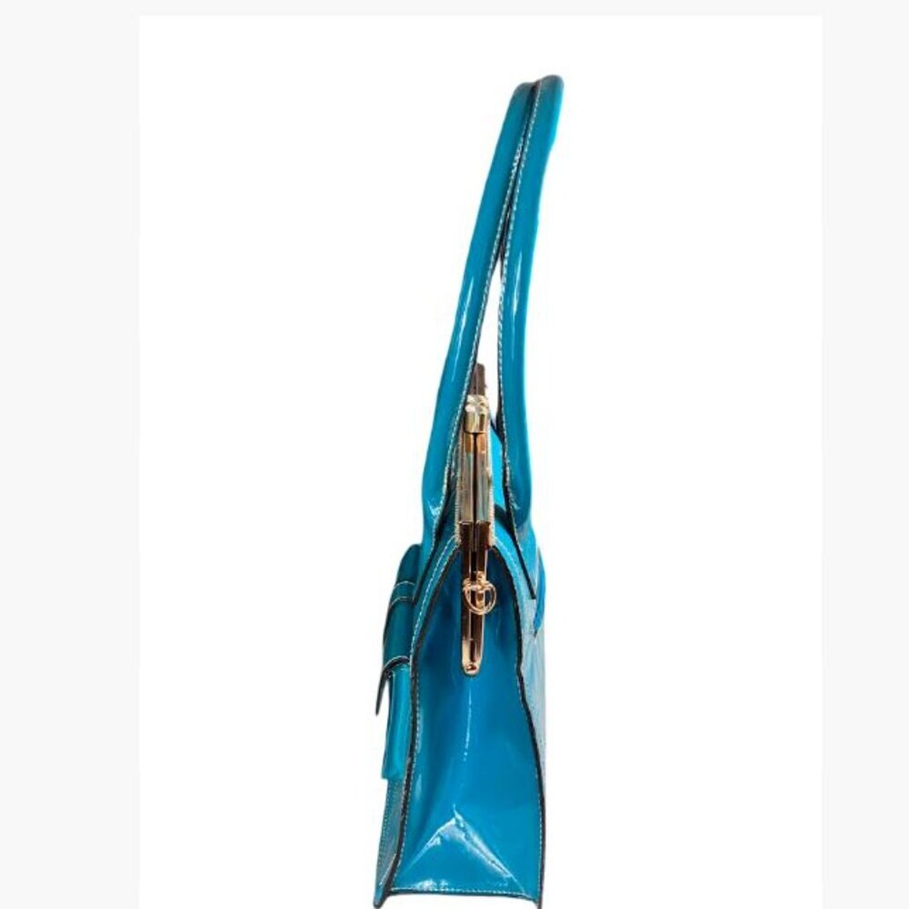 Vintage Candace Christian Napa Valley Patent Leather Large Turquois Tote EUC - Picture 4 of 14